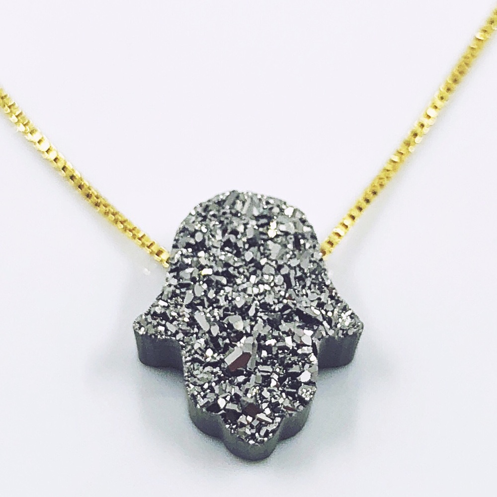 DRUZY CRYSTAL QUARTZ HAMSA PROTECTION NECKLACE
